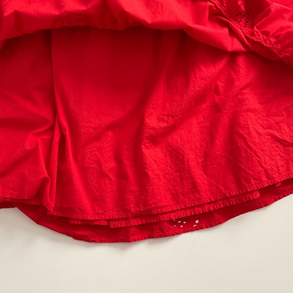 LOFT Tiered Babydoll VNeck Mini Dress Sz L Red Eyelet Boho Swing Vacation Beachy - Picture 8 of 11